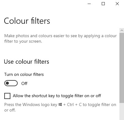 Colour filter settings