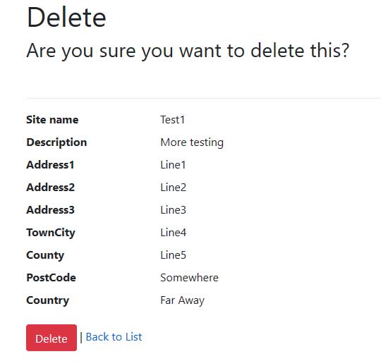 Default delete.cshtml page